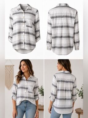 Matilda Jane x Joanna Gaines | White Gray Striped Button Up Shirt | XS